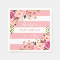 Baby shower floral rayé rose