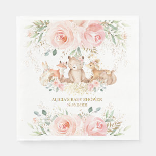 Serviette En Papier Baby shower Floral rose clair boisé