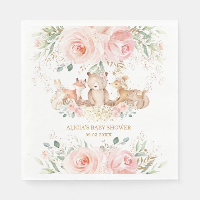 Serviette En Papier Baby shower Floral rose clair boisé (Devant)