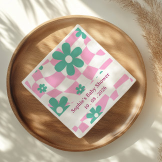 Serviette En Papier Baby Shower Floral Rose Et Bleu Pâle Rétro Moderne