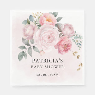Serviette En Papier Baby shower floral rose moderne