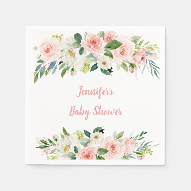 Serviette En Papier Baby shower floral rose pâle (Devant)