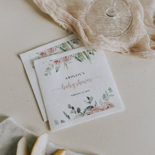 Serviette En Papier Baby shower floral rose rose foncé classique