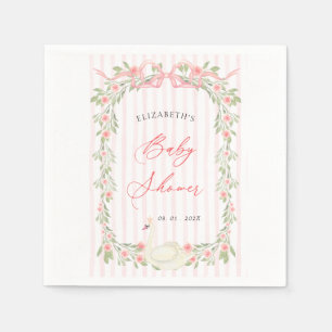 Serviette En Papier Baby Shower Floral Rose Ruban Cygne