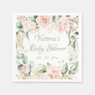 Serviette En Papier Baby shower floral rose vif