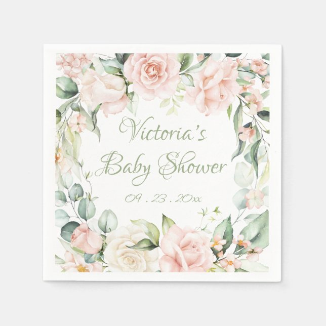 Serviette En Papier Baby shower floral rose vif (Devant)