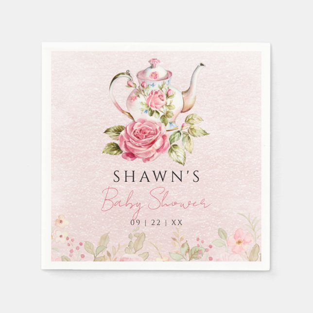 Serviette En Papier Baby shower Floral Tea Party aquarelle (Devant)