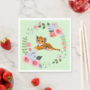 Serviette En Papier Baby shower floral Tiger Cub