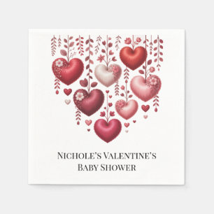 Serviette En Papier Baby Shower Flou Rouge en Forme de Cœur