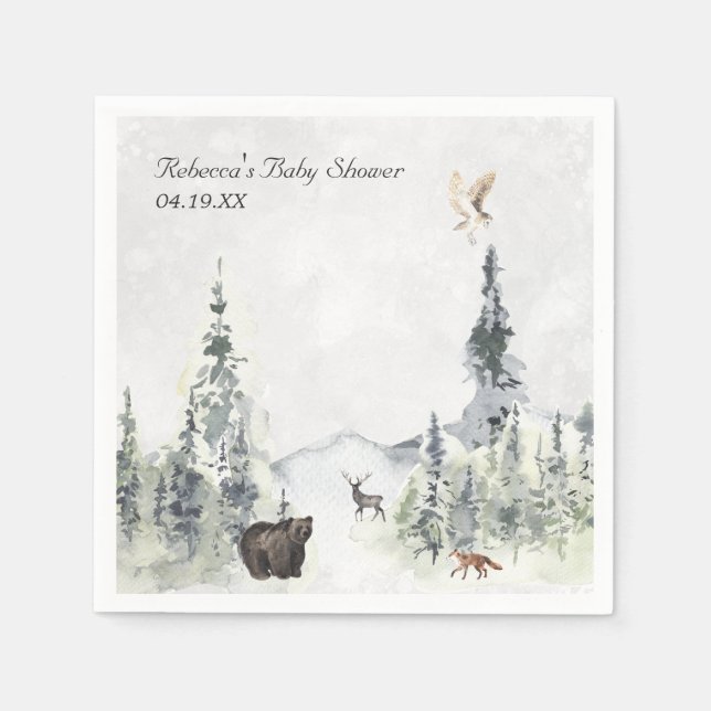 Serviette En Papier Baby shower forestier de bois personnalisé (Devant)