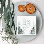 Serviette En Papier Baby shower forestier d'hiver<br><div class="desc">Serviettes en papier baby shower imprimées sur mesure dans une palette de couleurs assez neutre pour le genre, bleues et gris. Ce design sucré comprend une forêt d'aquarelles à feuillage persistant et un script de style de lettrage moderne qui dit Baby It's Cold Outside - parfait pour un thème de...</div>