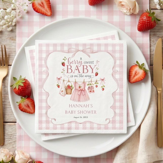 Serviette En Papier Baby Shower Fraise Sucrée Bébé (Créateur téléchargé)