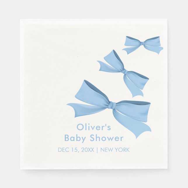 Serviette En Papier Baby shower Garçon à cadre bleu Petit Bow (Devant)