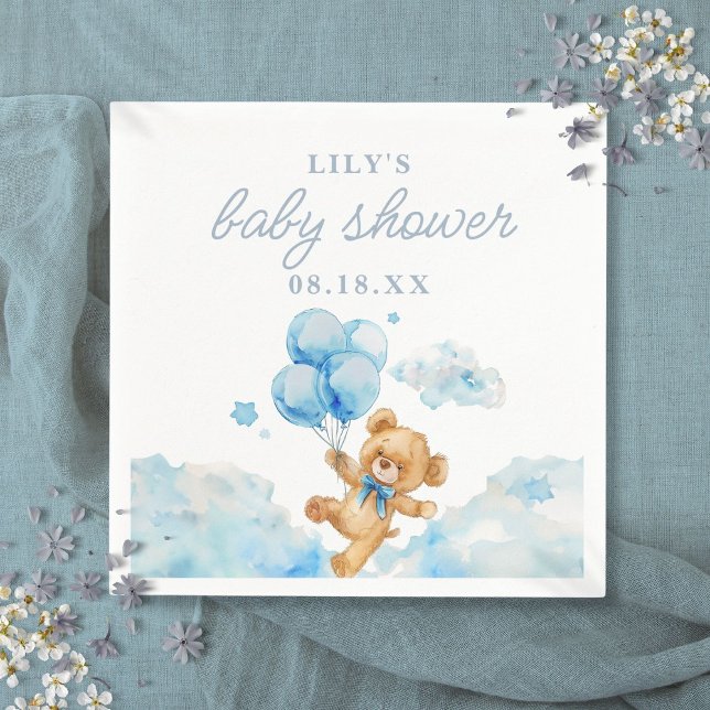 Serviette En Papier Baby shower garçon bleu attente mou (Cute Bearly Wait Blue Boy Baby Shower Napkins)