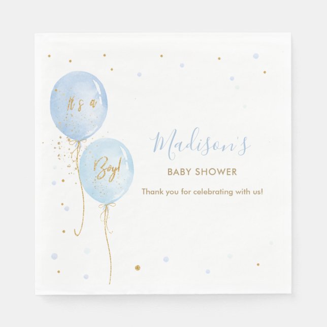 Serviette En Papier Baby shower Garçon Bleu Chic (Devant)