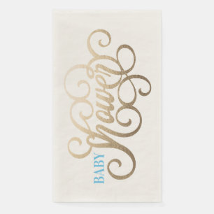 Serviette En Papier Baby Shower Garçon Bleu et Or Lettre Moderne