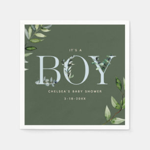 Serviette En Papier Baby shower Garçon bleu Eucalyptus Green