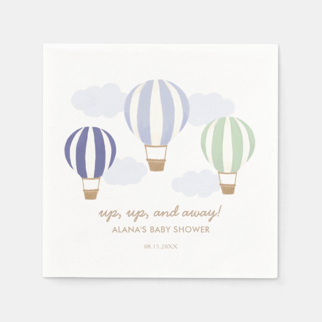 Serviette En Papier Baby shower garçon Blue Hot Air Balloons (Devant)