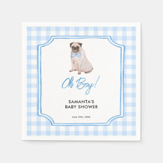 Serviette En Papier Baby Shower Garçon Chien Gingham Bleu