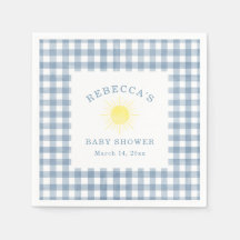 Baby Shower Garçon Gingham Bleu Soleil Jaune