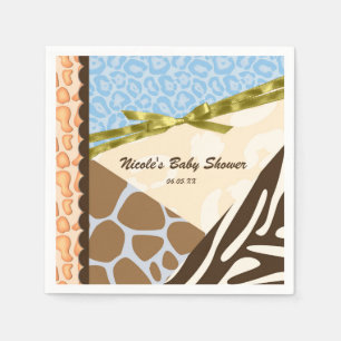 Serviette En Papier Baby Shower Garçons Thème Safari Bleu Fête