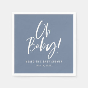 Serviette En Papier Baby Shower Genre Neutre Calligraphie Simple Bleu