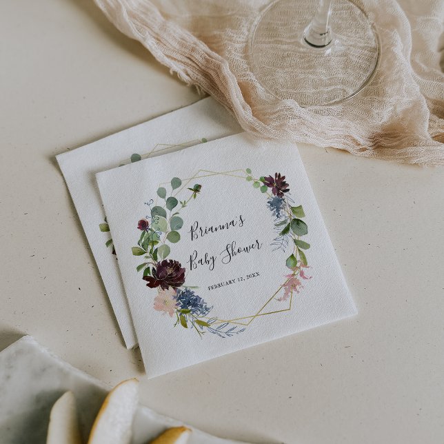 Serviette En Papier Baby shower géométrique de l'or de Bourgogne (Créateur téléchargé)