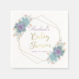 Serviette En Papier Baby shower Géométrique Or Succulents de script 