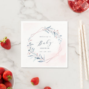 Serviette En Papier Baby shower géométrique rose Gold Blue Greenery
