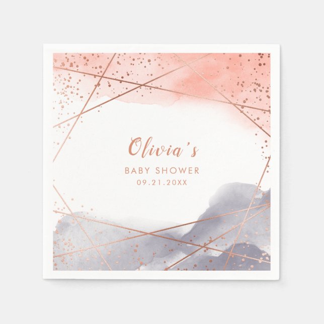 Serviette En Papier Baby shower géométrique rose Gold Watercolor (Devant)