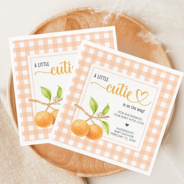 Serviette En Papier Baby Shower Gingham Orange (Little Cutie Orange Baby Shower Napkin)