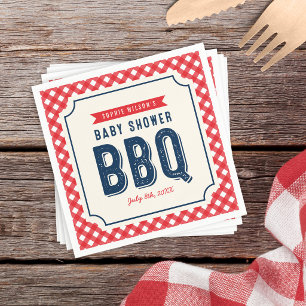 Serviette En Papier Baby Shower Gingham Rouge et BBQ Bleu
