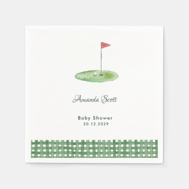 Serviette En Papier Baby Shower Gingham Vert pour Golfeur (Devant)