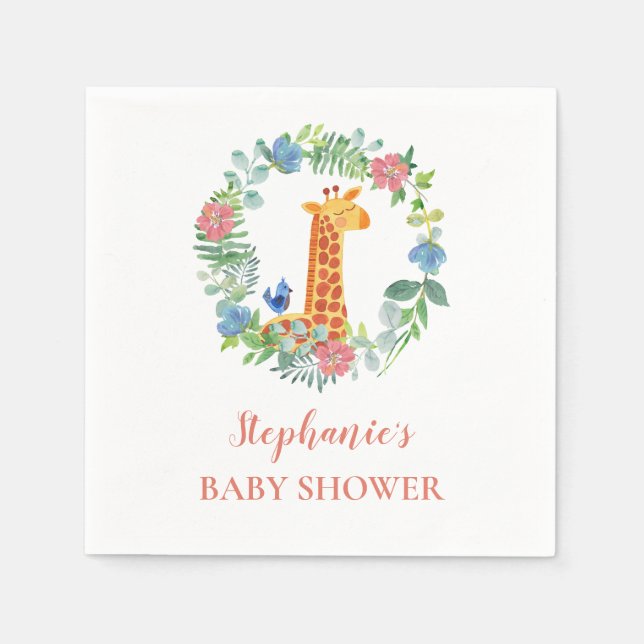 Serviette En Papier Baby shower Giraffe Floral Wreath Personnalisé (Devant)