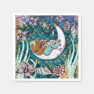 Serviette En Papier Baby shower Glam Dark Mermaid Gold Parties scintil