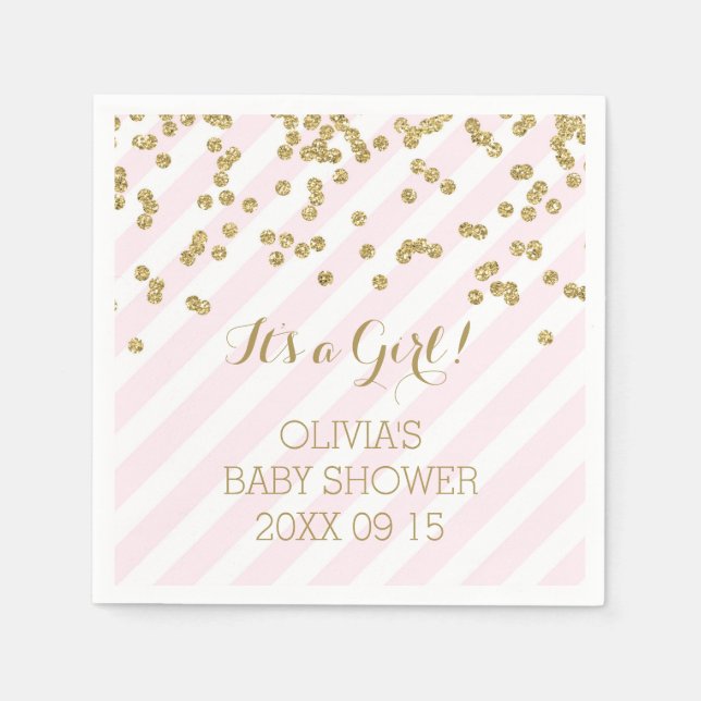 Serviette En Papier Baby shower Gold Blush Pink Confetti Grilles (Devant)