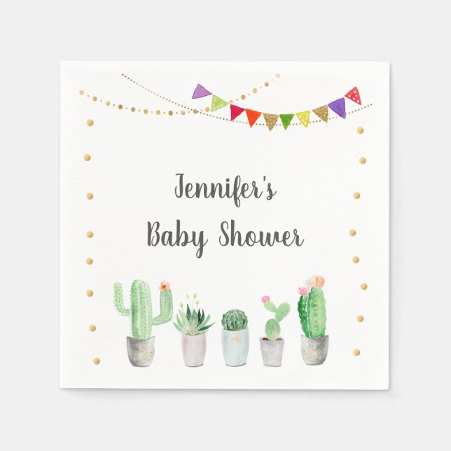 Serviette En Papier Baby shower Gold Fiesta Cactus (Devant)