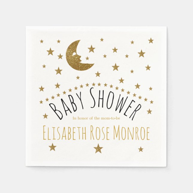Serviette En Papier Baby shower Gold Moon et Stars (Devant)