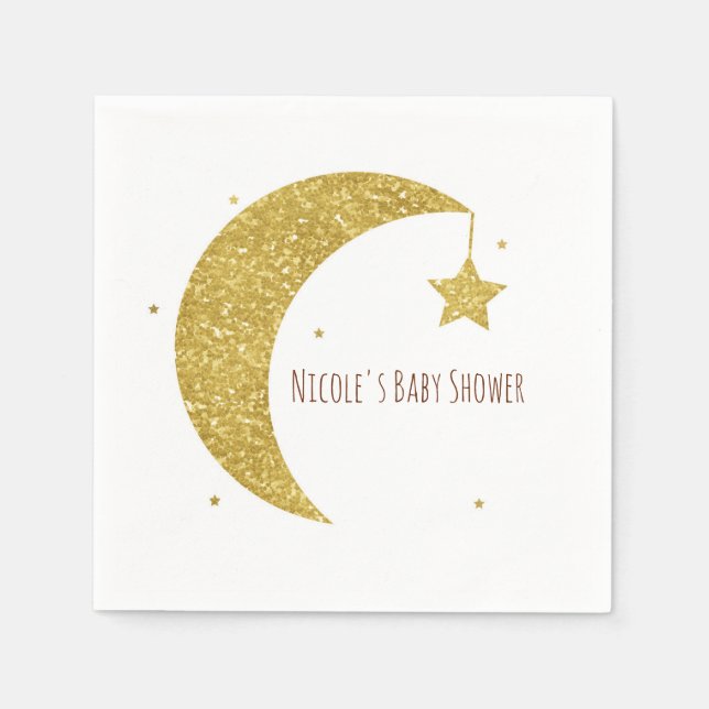 Serviette En Papier Baby shower Gold & White Moon & Stars (Devant)
