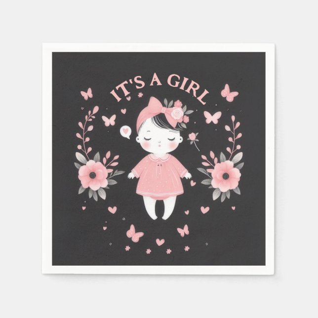 Serviette En Papier Baby shower gothique rose noir (Devant)