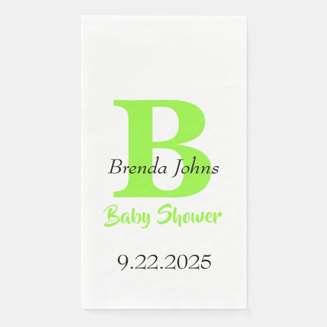 Serviette En Papier Baby shower Green Jungle Thème Monogramme Nom (Devant)