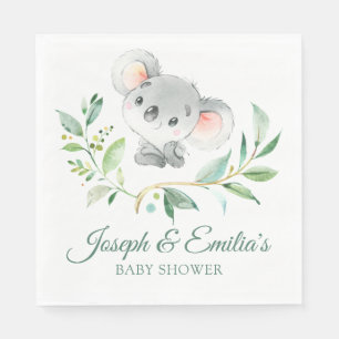 Serviette En Papier Baby shower gris et vert Koala Neutre des sexes