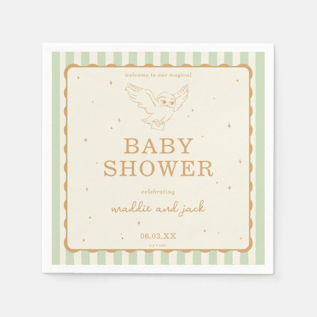 Serviette En Papier Baby Shower Harry Potter Hedwig Rayure Verte (Devant)