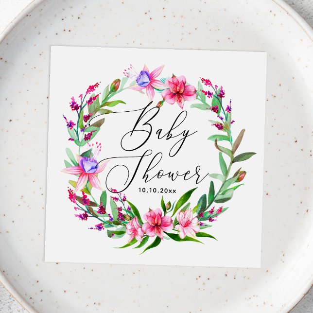 Serviette En Papier Baby shower Hawaii tropical rose aquarelle (Créateur téléchargé)