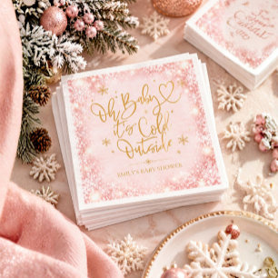 Serviette En Papier Baby Shower Hiver Flocon de Neige Rose Or