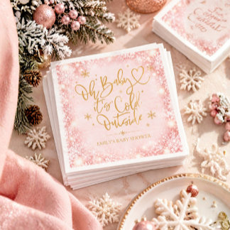 Serviette En Papier Baby Shower Hiver Flocon de Neige Rose Or
