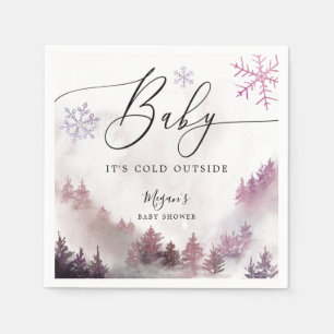 Serviette En Papier Baby shower hivernal neige rose