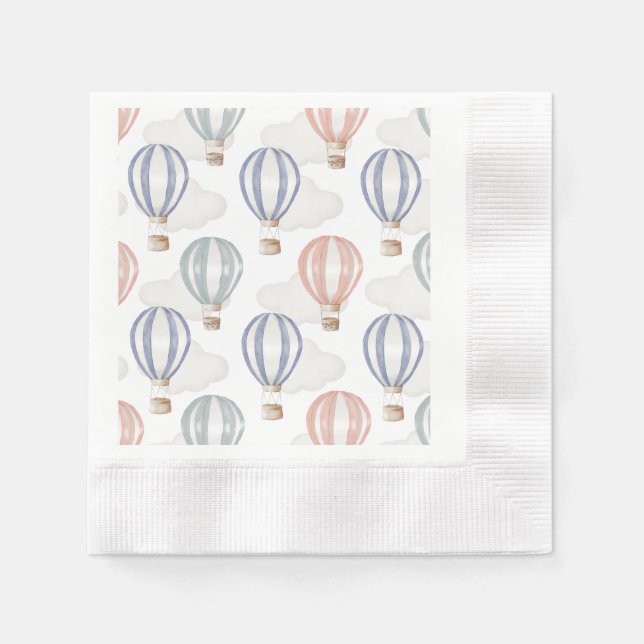 Serviette En Papier Baby Shower Hot Air Balloons Gender Neutral (Devant)