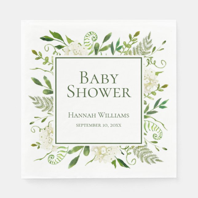 Serviette En Papier Baby Shower Hydrangeas Blanches (Devant)