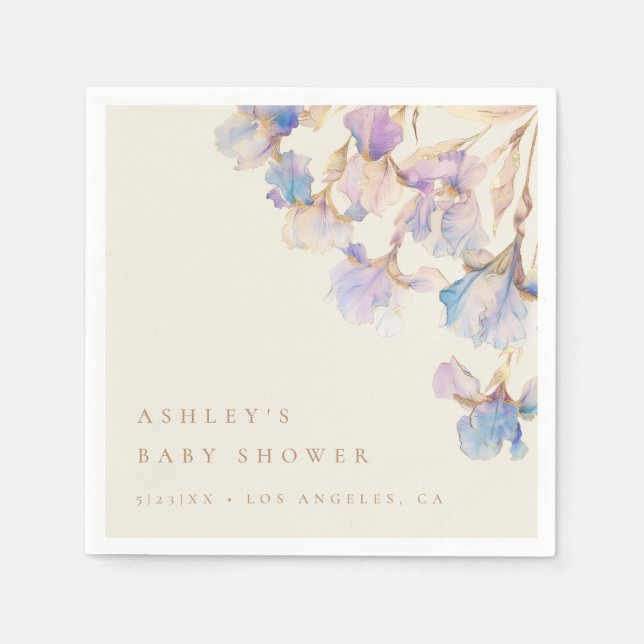Serviette En Papier Baby shower Iris aquarelle (Devant)